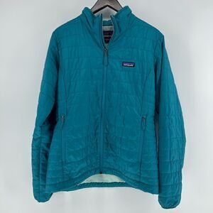 Patagonia Nano Puff Jacket Women L Quilted Puffer Lightweight Full Zip Teal Blue